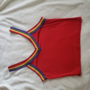 Red crop top tank with rainbow border small mark pictured